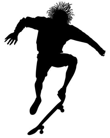 Silhouette of a young man performing a trick on a skateboard vector illustrationのイラスト素材