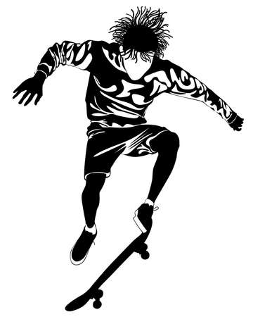 Silhouette of a young man performing a trick on a skateboard vector illustrationのイラスト素材