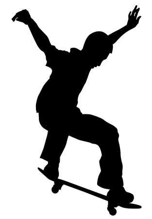Silhouette of a young man performing a trick on a skateboard vector illustrationのイラスト素材