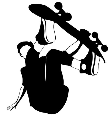 Silhouette of a young man performing a trick on a skateboard vector illustrationのイラスト素材
