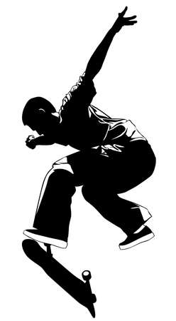Silhouette of a young man performing a trick on a skateboard vector illustrationのイラスト素材