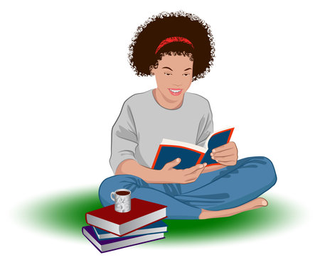 Image of a girl reading a book while sitting vector illustrationのイラスト素材