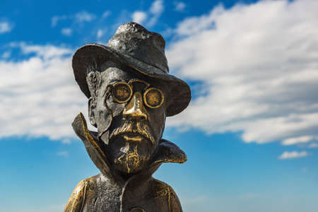 Tomsk Russia - May 20, 2021. Monument to the Russian writer AP Chekhov on the embankment of the Tom Riverのeditorial素材