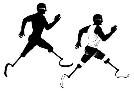 Black and white image of a disabled person running on prostheses vector illustrationのイラスト素材