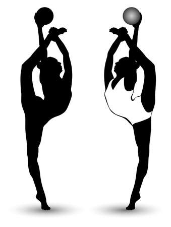 Black and white image of a gymnast performing an exercise with a ball vector illustrationのイラスト素材