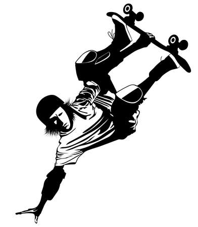 Silhouette of a young man performing a trick on a skateboard vector illustrationのイラスト素材