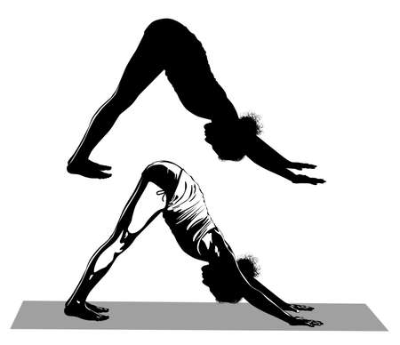 Black and white image of a woman doing yoga vector illustrationのイラスト素材