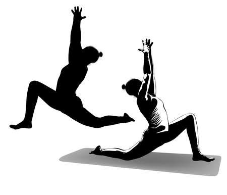 Black and white image of a woman doing yoga vector illustrationのイラスト素材