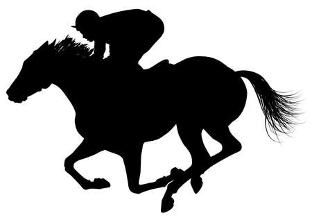 Black silhouette of a jockey galloping a horsevector illustrationのイラスト素材