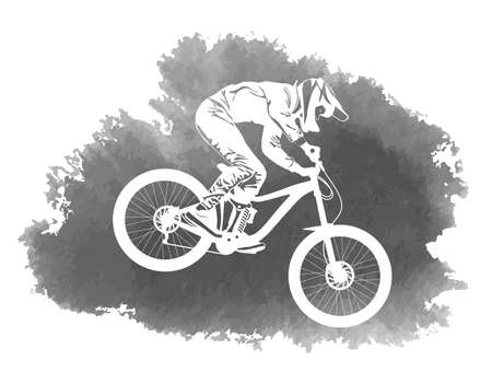 Silhouette of a biker descending on a mountain bike on a slope - vector illustrationのイラスト素材