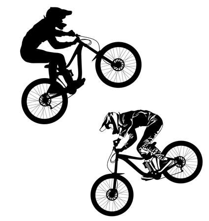 Silhouette of a biker descending on a mountain bike vector illustrationのイラスト素材