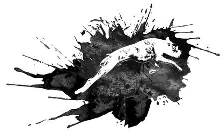 Silhouette of a jumping dog on an abstract background vector illustrationのイラスト素材