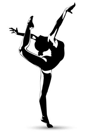 Black and white image of a gymnast performing an exercise vector illustrationのイラスト素材