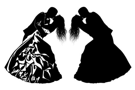 Black and white image of kissing bride and groom vector illustrationのイラスト素材