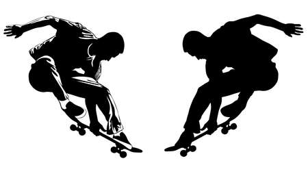 Silhouette of a young man performing a trick on a skateboard vector illustrationのイラスト素材