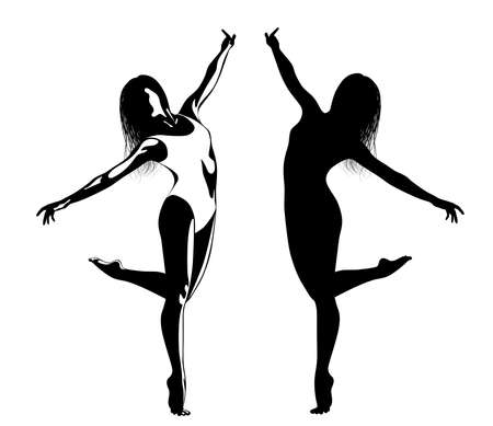 Black and white image of a gymnast performing an exercise vector illustrationのイラスト素材
