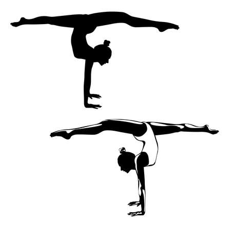 Black and white image of a gymnast performing an exercise vector illustrationのイラスト素材