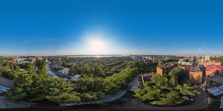 Tomsk, Russia - July 2, 2021. Spherical panorama of the central part of the city at the intersection of Lenin and Frunze avenuesのeditorial素材