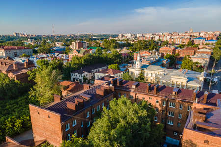 Tomsk, Russia - July 2, 2021. View from a height to the central street of Tomsk, Lenin Avenueのeditorial素材