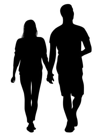 Silhouette of a young couple walking hand by hand vector illustrationのイラスト素材