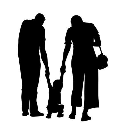 Black and white silhouette image of a walking family with a child vector illustrationのイラスト素材