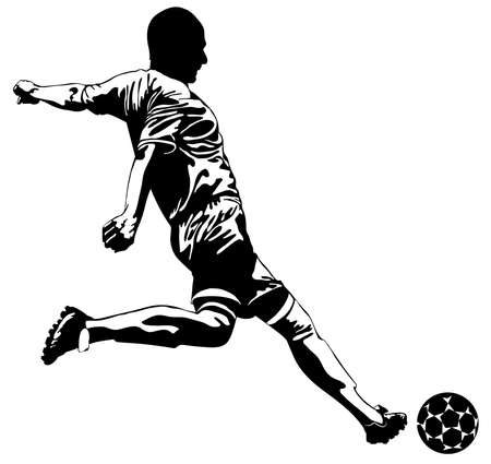 Black and white image of a soccer player kicking the ball vector illustrationのイラスト素材