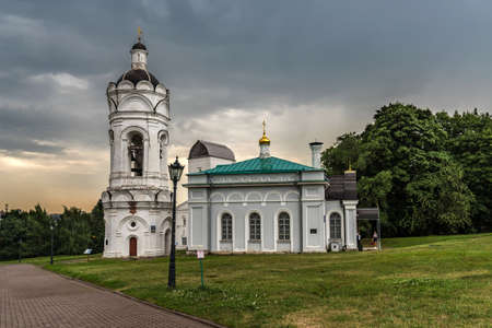 Moscow, Russia - August 7, 2021. Church of St. George and the Church-belfry of St. George the Victorious on the territory of the museum of the Kolomenskoyeのeditorial素材