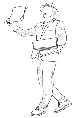 Contour image of a man selling newspapers on the street vector illustrationのイラスト素材