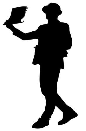 Contour image of a man selling newspapers on the street vector illustrationのイラスト素材