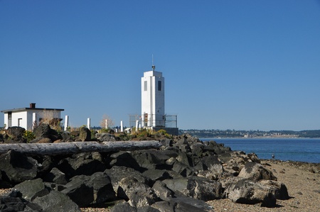 A national historic site the Browns Point lightstation is located near Tacoma, Washingtonのeditorial素材