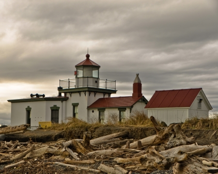 The westpoint Lighthouse in Discovery Park, Seattle Washingtonのeditorial素材
