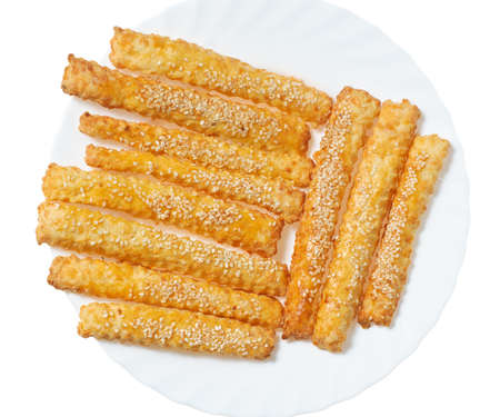 Sweet baking sticks on a white plateの写真素材