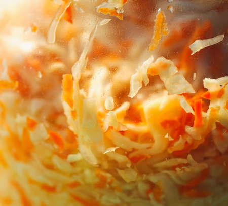 abstract food background  sauerkraut and carrot in a jar  healthy vegetarian foodの写真素材