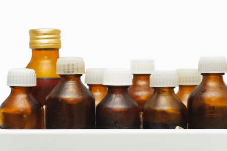 many different medical bottle on white background  concern for healthの写真素材