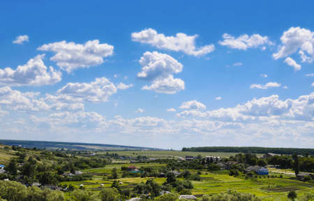 beauty view of nature. Rural village and blue skyの写真素材