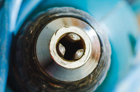 metal old used open chuck of drillの写真素材