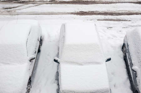 top view of car cover after snowfall. snow surfaceの写真素材