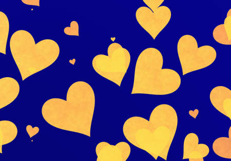 flying yellow grainy hearts on blue backgrounds. Love symbolの写真素材