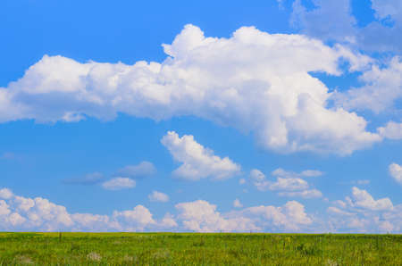 beauty green summer rural landscape view on blue sky backgroundsの写真素材