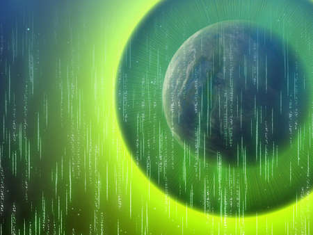 one side shadow of earth planet. abstract matrix glow backgroundsの写真素材