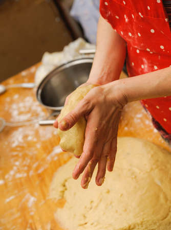 prepare meal food. modelling dough in a handsの写真素材