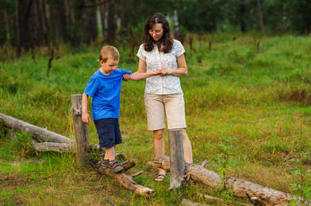 mom and son. training balanceの写真素材