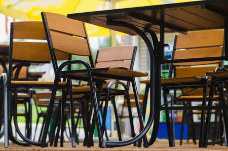 outdoor cafe. Empty chairs and tablesの写真素材