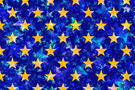 many yellow stars on blue backgroundsの写真素材
