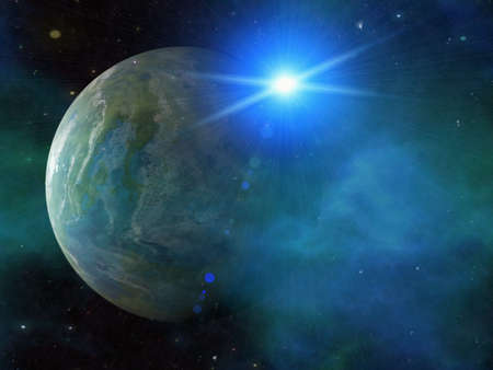 white flash of space planet. cosmos sky background. This is no nasa photo, this is render imageの写真素材