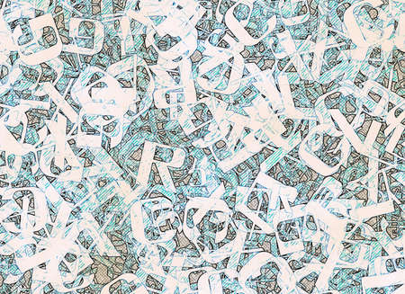 many mixed abstract painted alphabet letters with small grained aged effectの写真素材