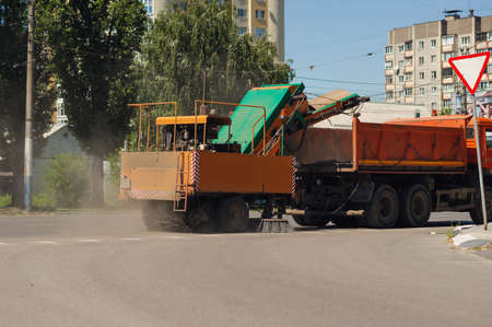 special cars and tools sweeping the city roadの写真素材