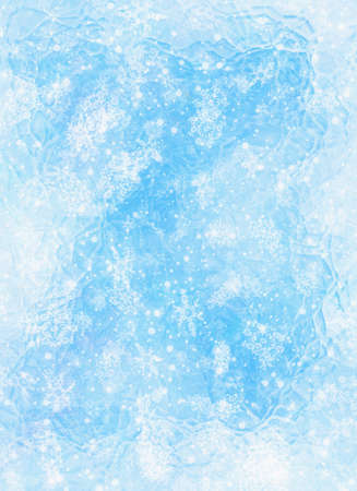 frozen window and falling snowflakes. dreamy winter backgroundの写真素材