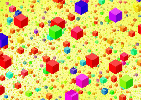 colorful drawn blank cubes on a yellow background. Geometric patternの写真素材