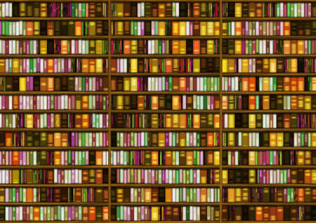 background of many colored books in the bookcaseの写真素材